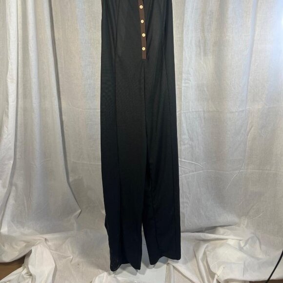 Cherfly Pull-on Black Jumpsuit with Brown Trim - Size XL - Picture 2 of 11